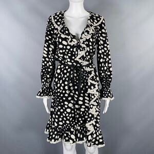 MARC JACOBS Size 4 Black White Polka Dot Wrap Dress